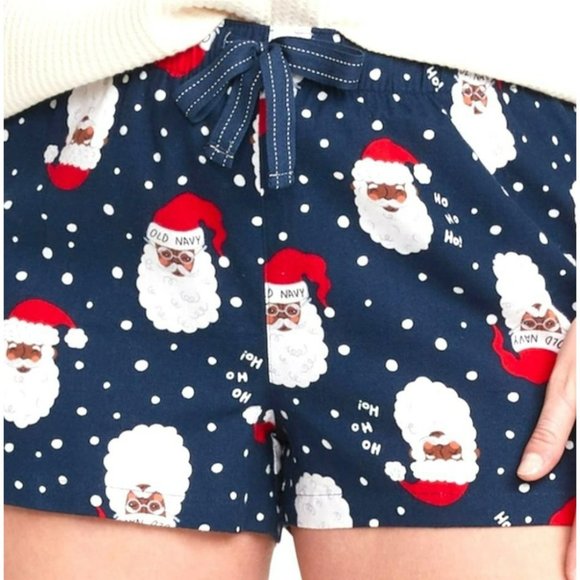 Santa Flannel Shorts Pajamas Sleep Lounge Tan Blue Woman's Size XL JJ3378 - Picture 2 of 5